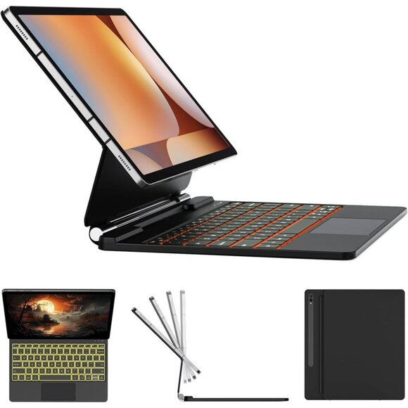 Black Keyboard Case for Samsung Galaxy Tab S7+/S7 FE/S8+/S9+/S9 FE+/S10+ 12.4" - Picture 3 of 8